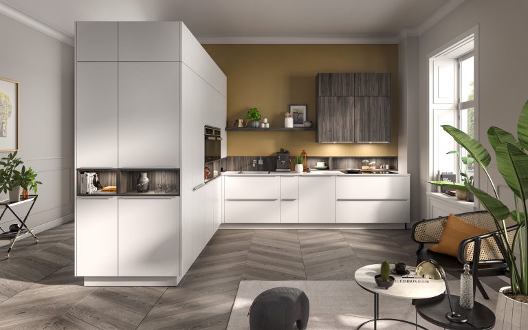 cuisine blanche et petites toucges bois gris